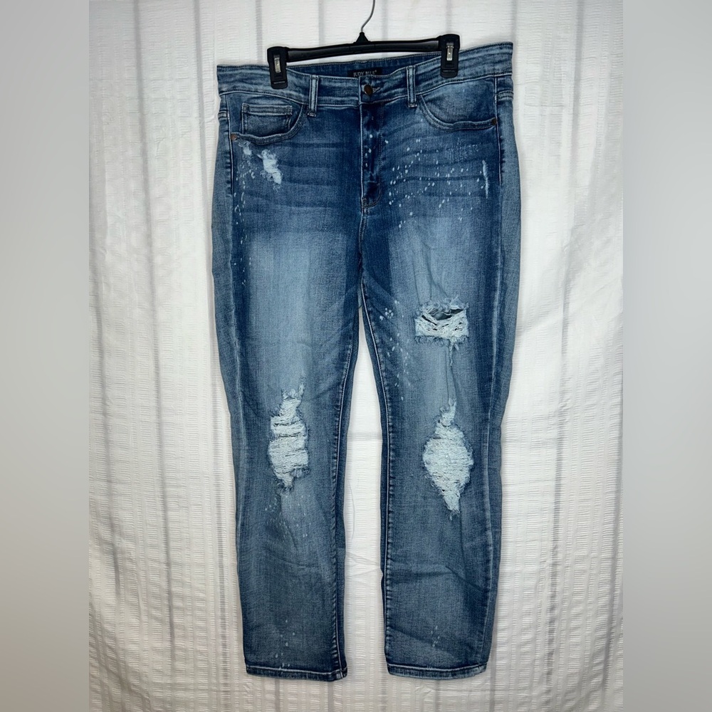Judy Blue Womens 18W Plus Boyfriend Distressed Bleached Jeans JB82169LT-PL 38x30